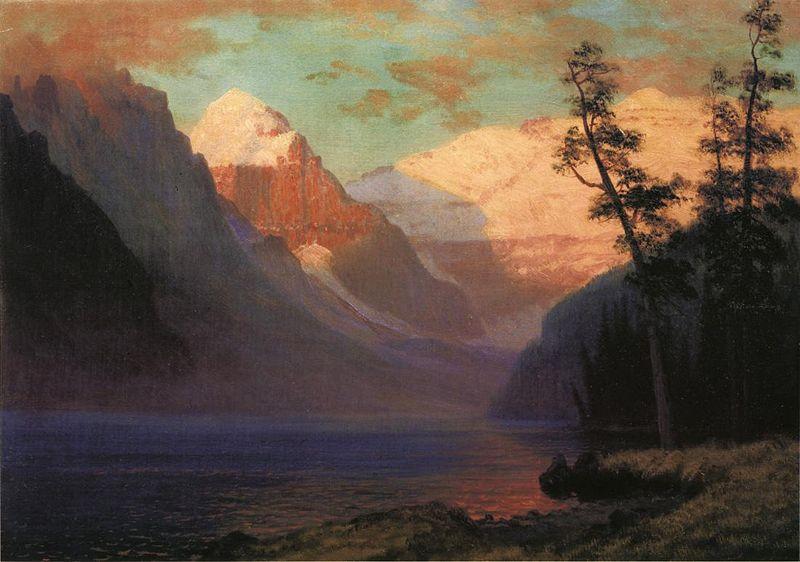 Albert Bierstadt Evening Glow at Lake Louise, Rocky Mountains, Canada oil painting picture